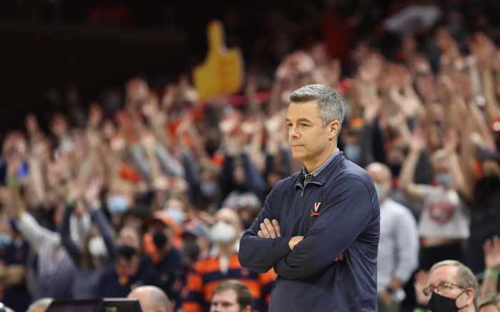 Virginia Cavaliers men's basketball head coach Tony Bennett watches on during UVA's game against Georgia Tech.